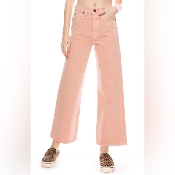 SLVRLAKE Grace High Rise Ankle Jeans Size 24 Dusty Pink Coral Wide Leg USA Made - Picture 5 of 16